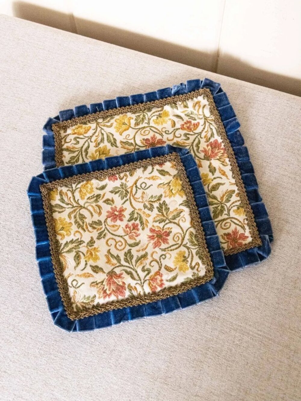 Vintage Square Tapestry Fabric Decorative Mats (Set of 2 - 1 MD & 1 SM)